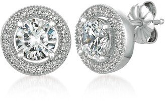 Cubic Zirconia Halo Stud Earrings