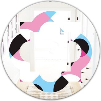 Designart 'Abstract Geometric Retro I' Printed Modern Round or Oval Wall Mirror - Quatrefoil