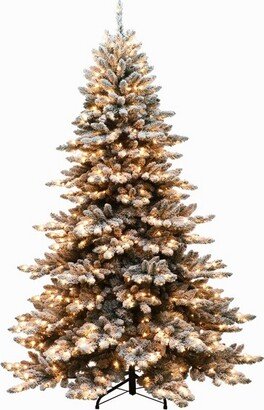 7.5ft Puleo Pre-Lit Flocked Full Princess Pine Artificial Christmas Tree Clear Lights