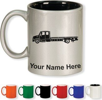 11Oz Round Ceramic Coffee Mug, Flat Bed Tow Truck, Personalized Engraving Included