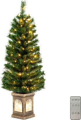 1 PC 4 FT Pre-Lit Potted Christmas Tree Artificial Entrance Decor with 3 Lighting Modes