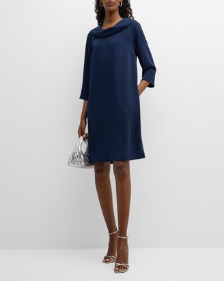 Cowl-Neck Matte Crepe Midi Shift Dress