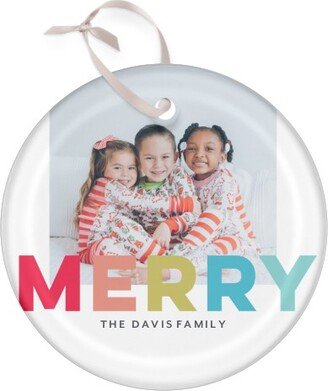 Ornaments: Colorful Bright Merry Glass Ornament, White, Circle