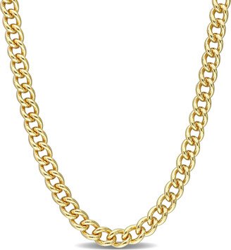 6.5mm Curb Chain Necklace in Sterling Silver with Yellow Rhodium