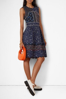 Patchwork-effect floral-print cotton-poplin dress