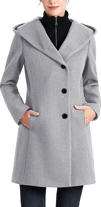 Kimi + Kai Women's Ella Asymmetrical Hooded Boucle Wool Coat with Removable Bib