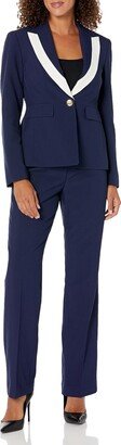 Women's Petite Contrast Lapel Jacket/Pant Suit