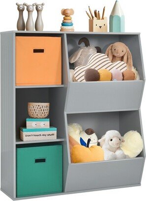 Kids Toy Storage Cubby Bin Floor Cabinet Shelf Organizer w/2 Baskets Gray