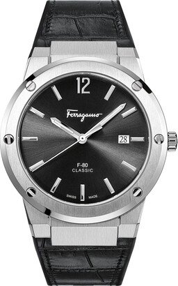 F-80 Croc Embossed Leather Strap Watch, 41mm