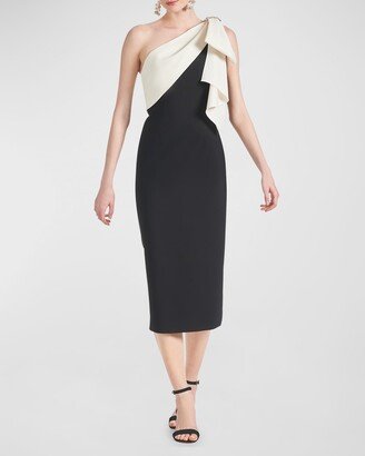 Shane Two-Tone One-Shoulder Sheath Midi Dress