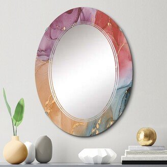 Designart 'Brown And Turquoise Liquid Art II' Printed Modern Wall Mirror