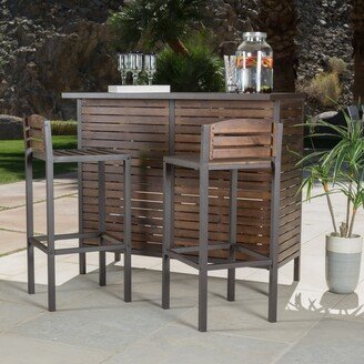 Milos Acacia Wood 3-piece Outdoor Bistro Bar Set by Christopher Knight Home