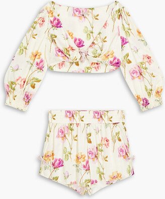 Gretchen Lindsay tie-front floral-print satin pajama set