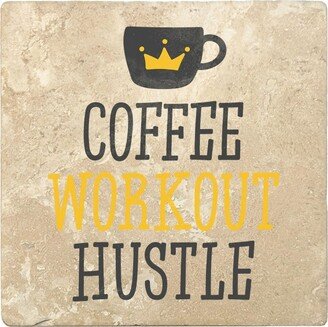Set of 4 Ivory and Black COFFEE WORKOUT HUSTLE Square Coasters 4