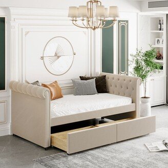 AOOLIVE Twin Size Upholstered Daybed With 2 Drawers and Slat Support