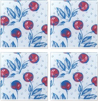 4 X 4 Cherry Picking Glass Coasters Set, 4 Piece