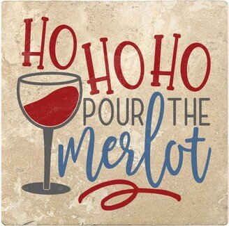 Set of 4 Ivory and Red HO HO HO POUR THE merlot Square Coasters 4