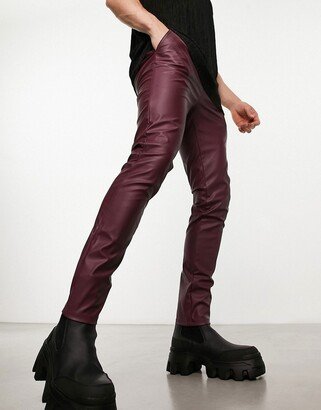 leather look skinny pants in burgundy