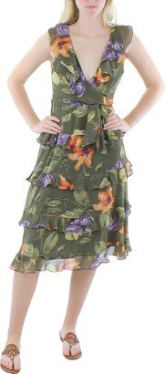 Womens Floral Print Knee-Length Wrap Dress