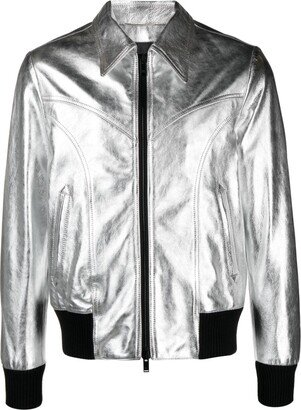 PT Torino Metallic Leather Bomber Jacket