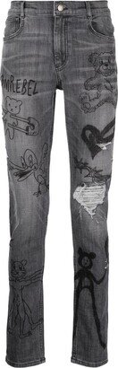 Scribble printed skinny jeans-AA