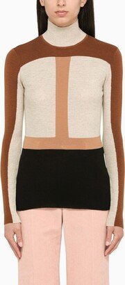 Colour-block wool turtleneck