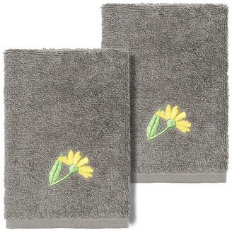 Daisy Embellished Washcloth - Set of 2 - Dark Gray