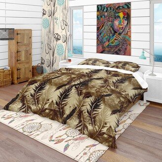 Designart 'Abstract Pattern with Imprints of Flying Bird Feathers' Southwestern Bedding Set - Duvet Cover & Shams