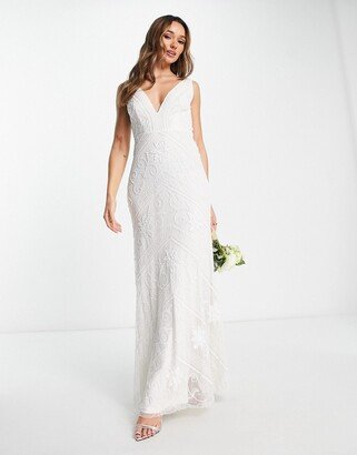 Bridal embellished maxi dress in white