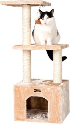 3-Tier Real Wood Cat Condo With Sisal Scratching Post
