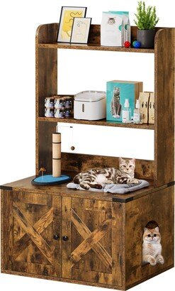 Moasis Large Cat Litter Box Furniture with 3 Shelves and Doors, Wood Litter Box Enclosure