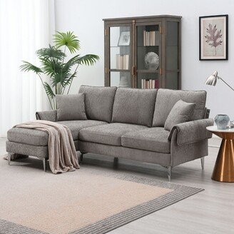 Convertible Sectional Sofa, Modern Upholstered Chenille L-Shaped Sofa Couch with 2 Pillows Gray