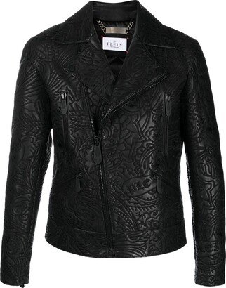 Paisley-Print Leather Biker Jacket