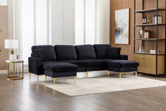 IGEMAN Large U-Shape Sectional Sofa Velvet Sofa with Ottoman