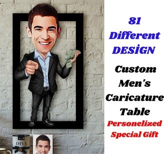 Custom Caricature Wooden Frame, Long Distance Relationship Gift For Boyfriend, Step Dad, Father in Law Gift, Officiant