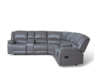 GEROJO PU Leather 5-Seat Reclining Sectional Sofa with 2 Manual Recliners, 2 Consoles with Cup-Holder and Storage Box, Easy Assembly