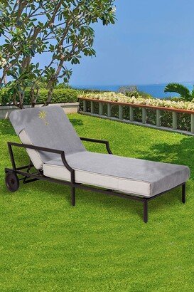 100% Turkish Cotton Palm Tree Embroidered Standard Size Chaise Lounge Cover - Grey