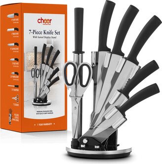 Cheer Collection Chef Knife Set (7 Piece) with Rotating Stand