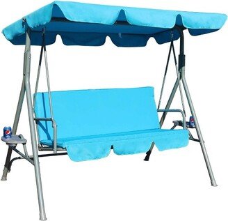 GOLDSUN 3 Person Outdoor Weather Resistant Patio Glider Swing Hammock Chair w/ Utility Tray & Sunshade Canopy for Patio, Garden, Deck, or Pool, Blue