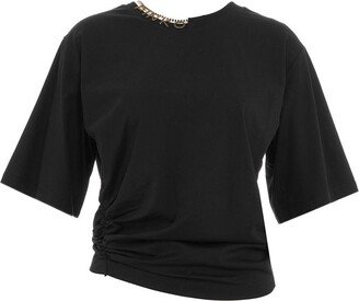 Necklace Embellished Gathered Hem T-Shirt