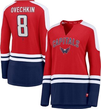 Women's Alexander Ovechkin Red and Navy Washington Capitals Power Player Long Sleeve Notch Neck T-shirt - Red, Navy