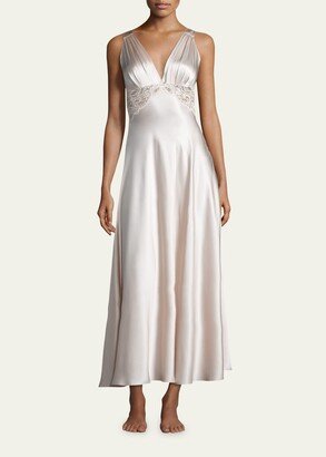 Bijoux Lace-Inset Silk Gown