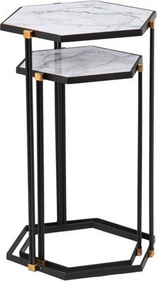 Set of 2 Memthy Faux Marble Nesting Tables Black/Gold - Aiden Lane