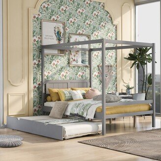 TiramisuBest Wood Full Size Canopy Bed Platform Bed