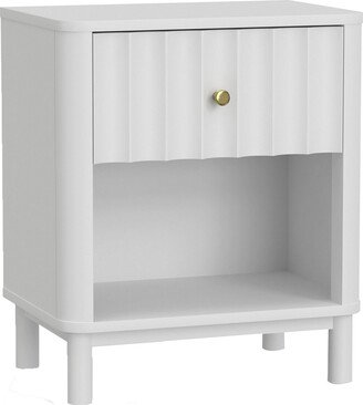 Aya 26 Inch Nightstand, Felt Lined Single Drawer, Scalloped Front, White