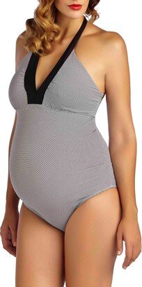 Maternity Textured One-Piece Halter Swimsuit