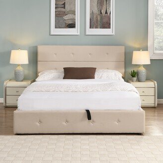 IGEMAN Queen Size Upholstered Platform Bed with Underneath Storage & Tufted Headboard