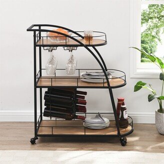 CTEX Mobile Bar Cart Serving Wine Cart with Wheels, 3 tier Metal Frame Elegant Wine Rack