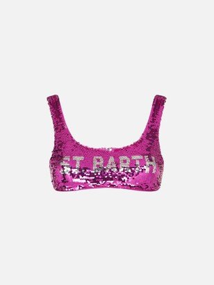 Fucsia Sequined Bralette With Silver Logo