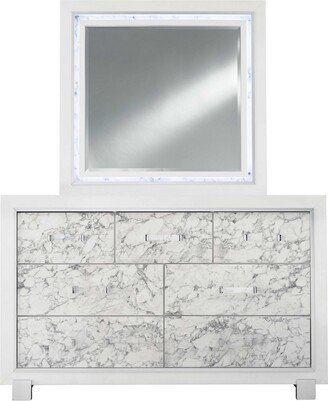 Modern White Mirror with Faux Marble Border Detail LED Lightning